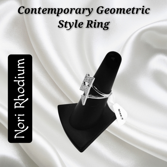 Nori Rhodium ~ Contemporary Geometric Style Ring - Picture 9 of 9